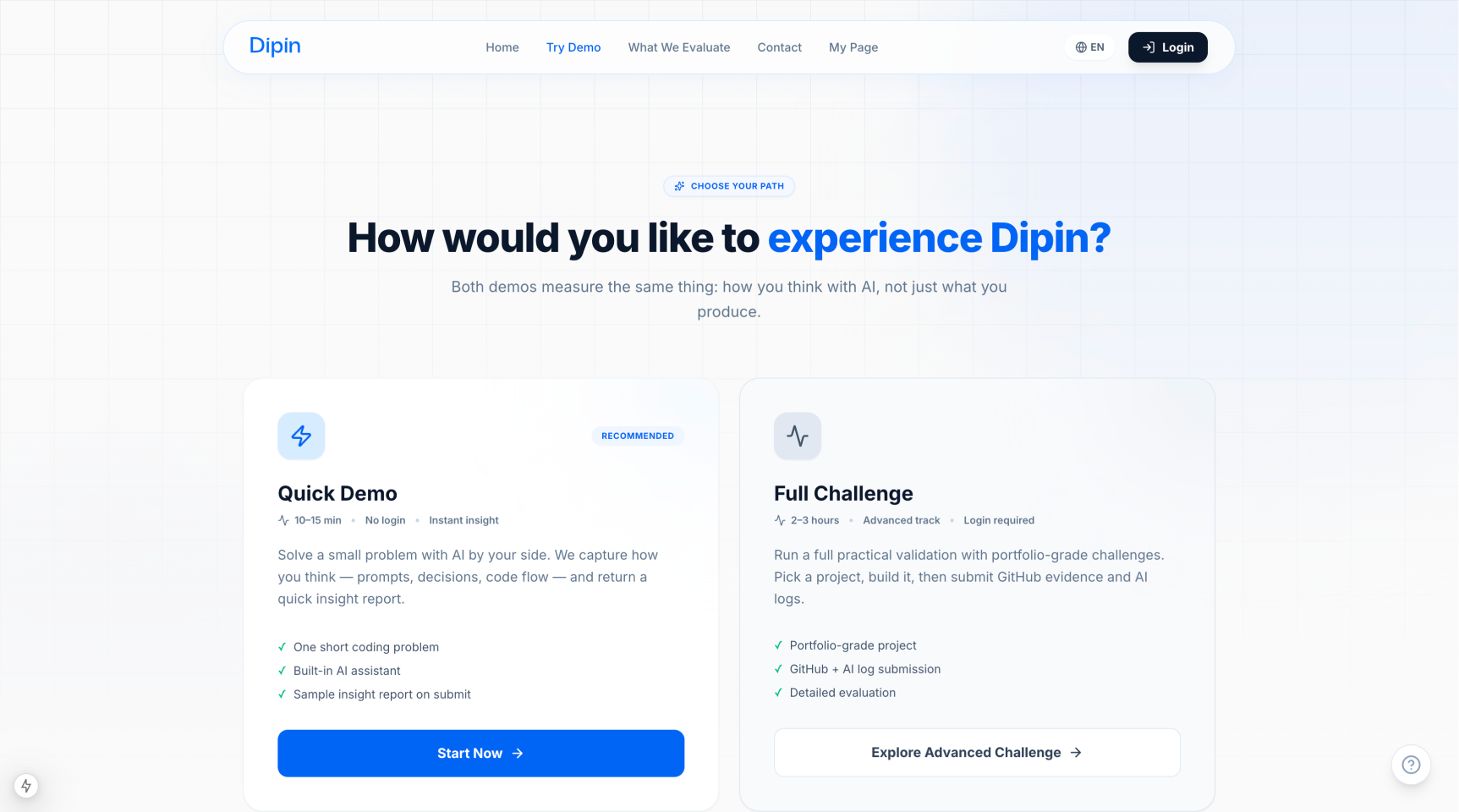 Dipin try demo screen